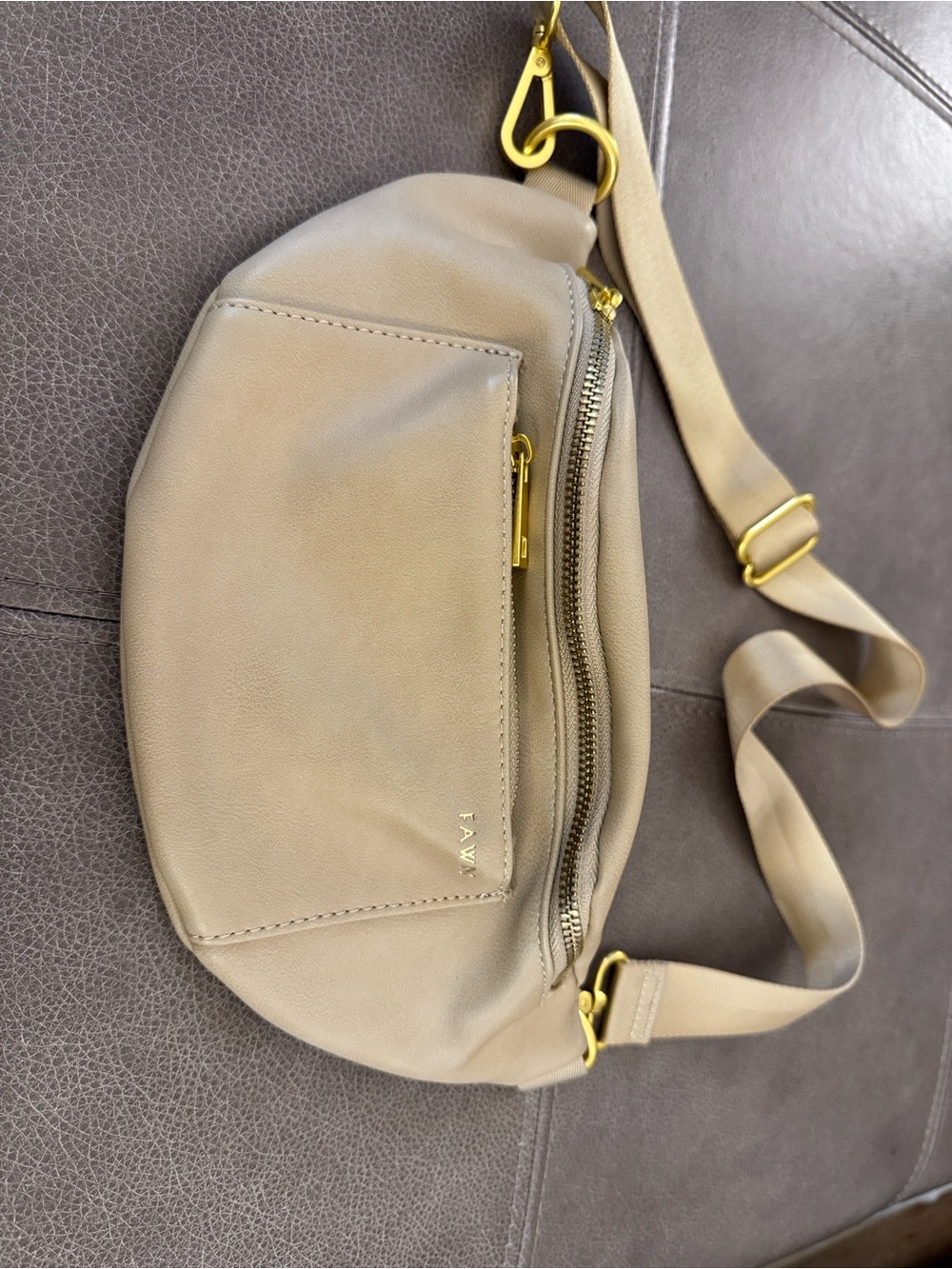 Fawn - Neutral Beige Leather Crossbody Belt Bag with Gold Hardware